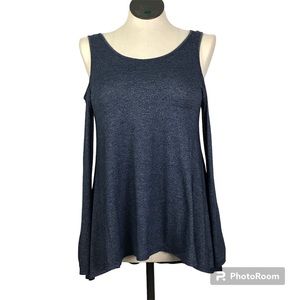 Acemi Womens Long Sleeve Top Cold Shoulder Color Blue Size M Blouse Pullover